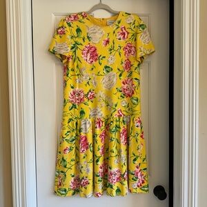 Vintage Adrienne Vittadini Yellow Floral Cotton Dress – Size 8